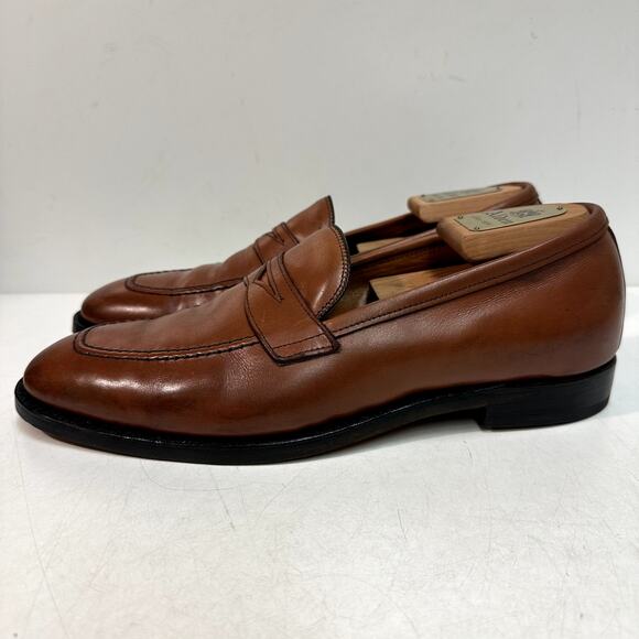 FULLY RESOLED Alden 3556 Plaza Penny Loafer Burnished Dark Tan Calfskin USA 10 D - Picture 4 of 13